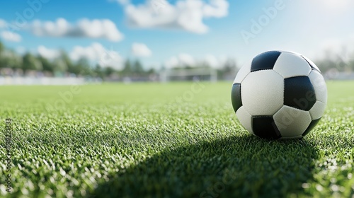 Soccer ball on green grass field.