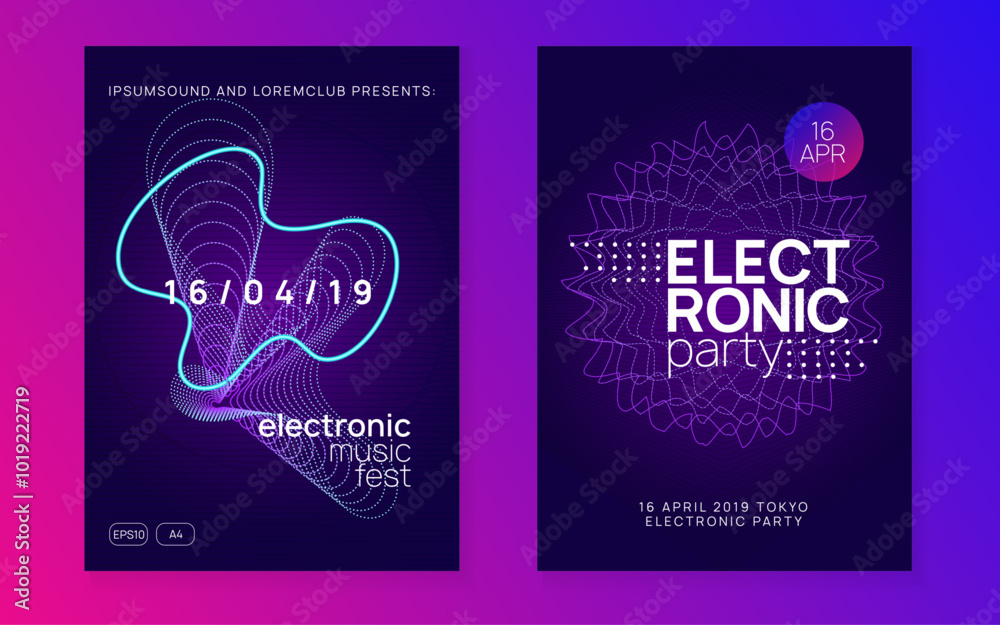 Party Magazine. Nightclub Audio Illustration. Violet Sound Banner. Night Club Background. Pink Techno Event. Trance Vector. Dance Concert Element. Green Party Magazine