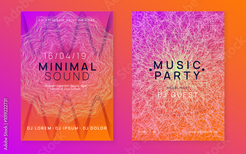 Party Design. Fest Concert Element. Blue Music Magazine. Festival Cover. Pink Discotheque Set. Dj Event. Electronic Audio Illustration. Violet Party Design