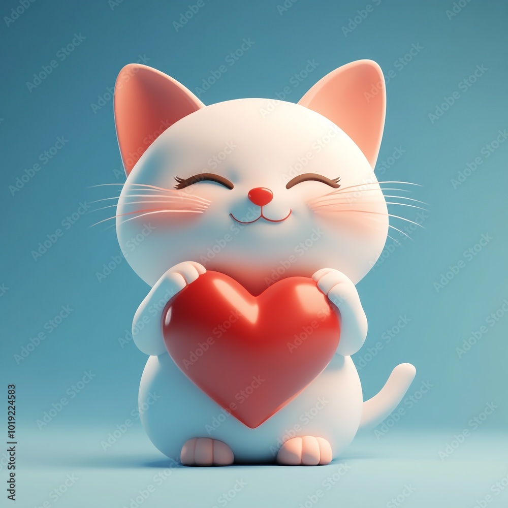 3D Cat with Heart Icon: Symbol of Affection and Love Illustration Logo 3D Cat with Heart Icon: Symbol of Affection and Love Illustration Logo