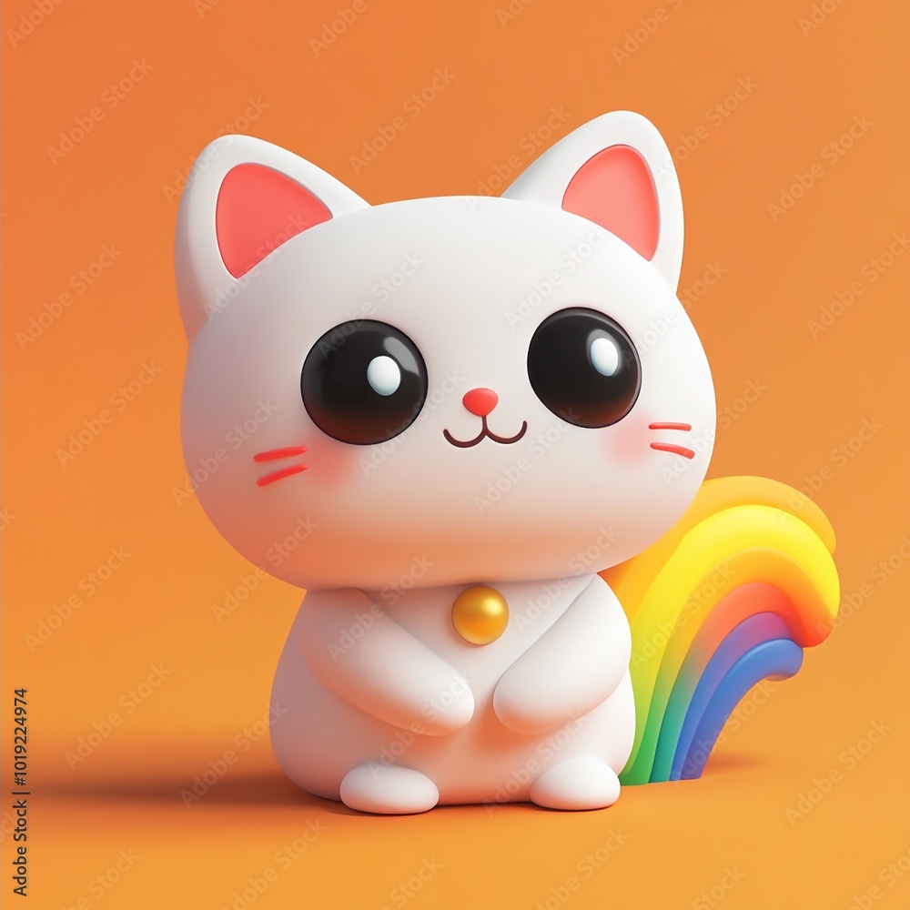3D Cat with Rainbow Icon: Feline with Colorful Background Illustration Logo 3D Cat with Rainbow Icon: Feline with Colorful Background Illustration Logo