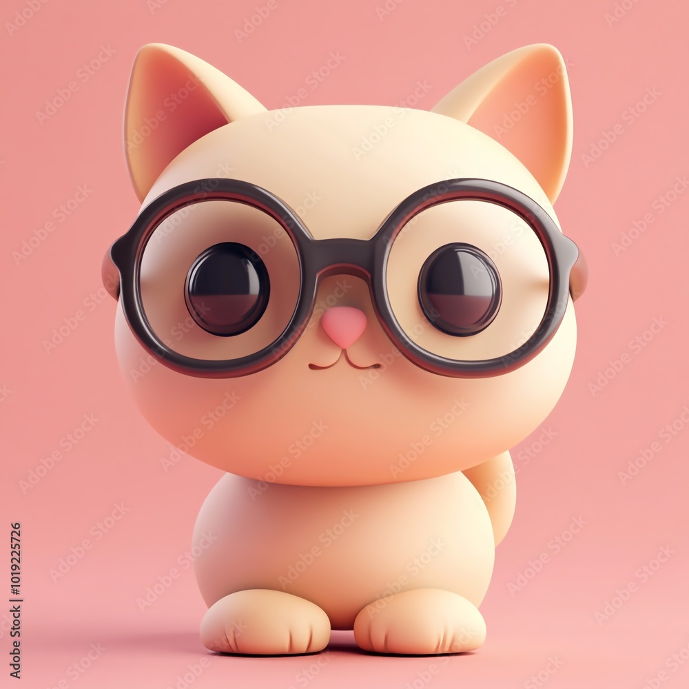 3D Cat with Glasses Icon: Playful Pet in Spectacles Illustration Logo 3D Cat with Glasses Icon: Playful Pet in Spectacles Illustration Logo