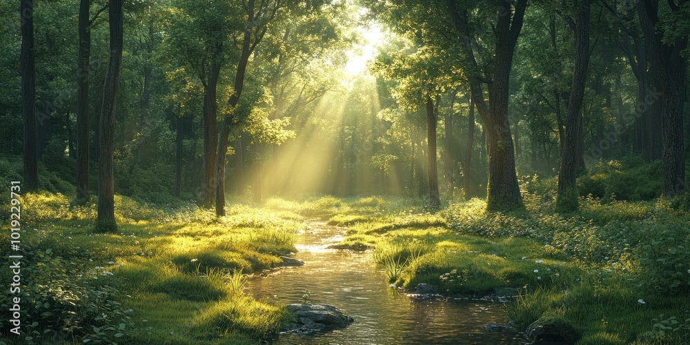 Fototapeta premium Sunbeams in the Forest