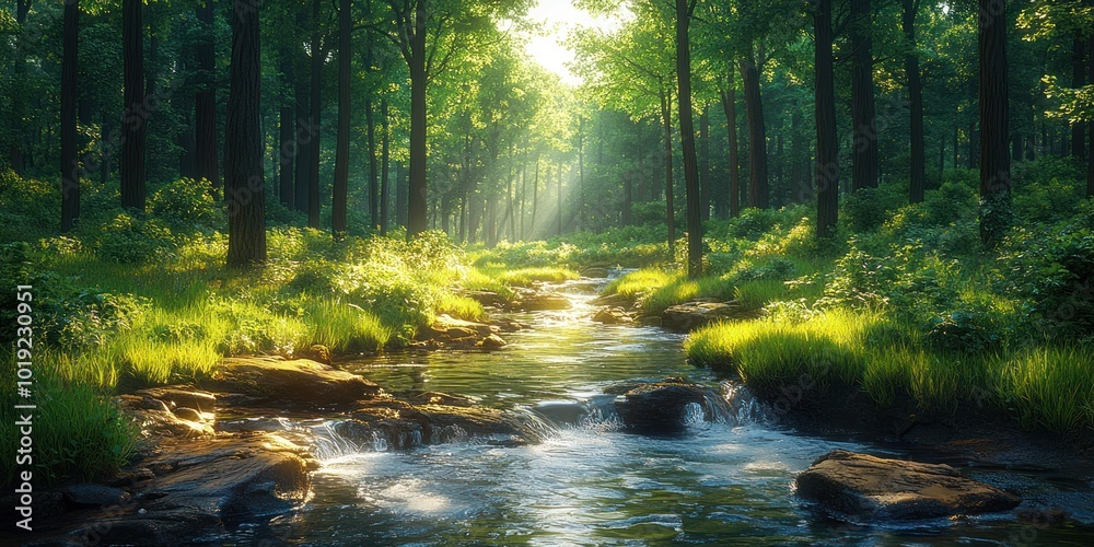 Fototapeta premium Sunlit Stream in the Forest