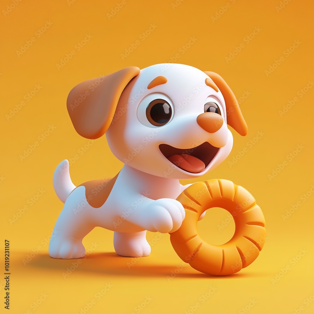 3D Dog with Squeaky Toy Icon: Pet Playing with Favorite Toy Illustration Logo 3D Dog with Squeaky Toy Icon: Pet Playing with Favorite Toy Illustration Logo