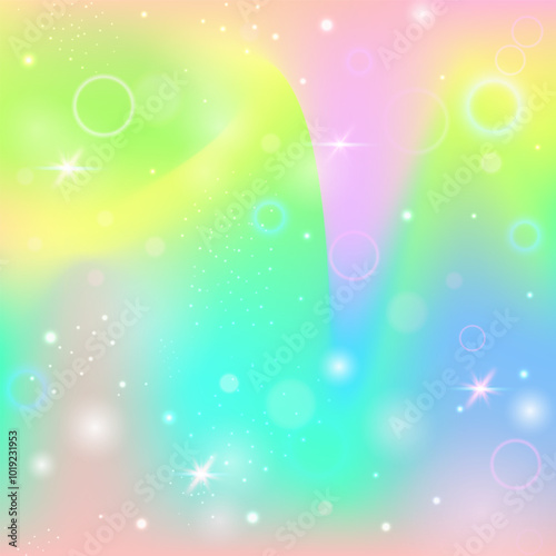 Unicorn Invitation. Pink Fairy Background. Kawaii Gradient. Iridescent Pastel Effect. Purple Blurred Hologram. Lilac Galaxy Pattern. Magic Glitter. Candy Unicorn Invitation.