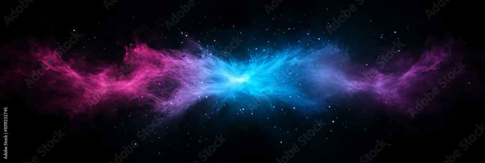 Fototapeta premium Abstract cosmic background with swirling pink and blue nebulae.