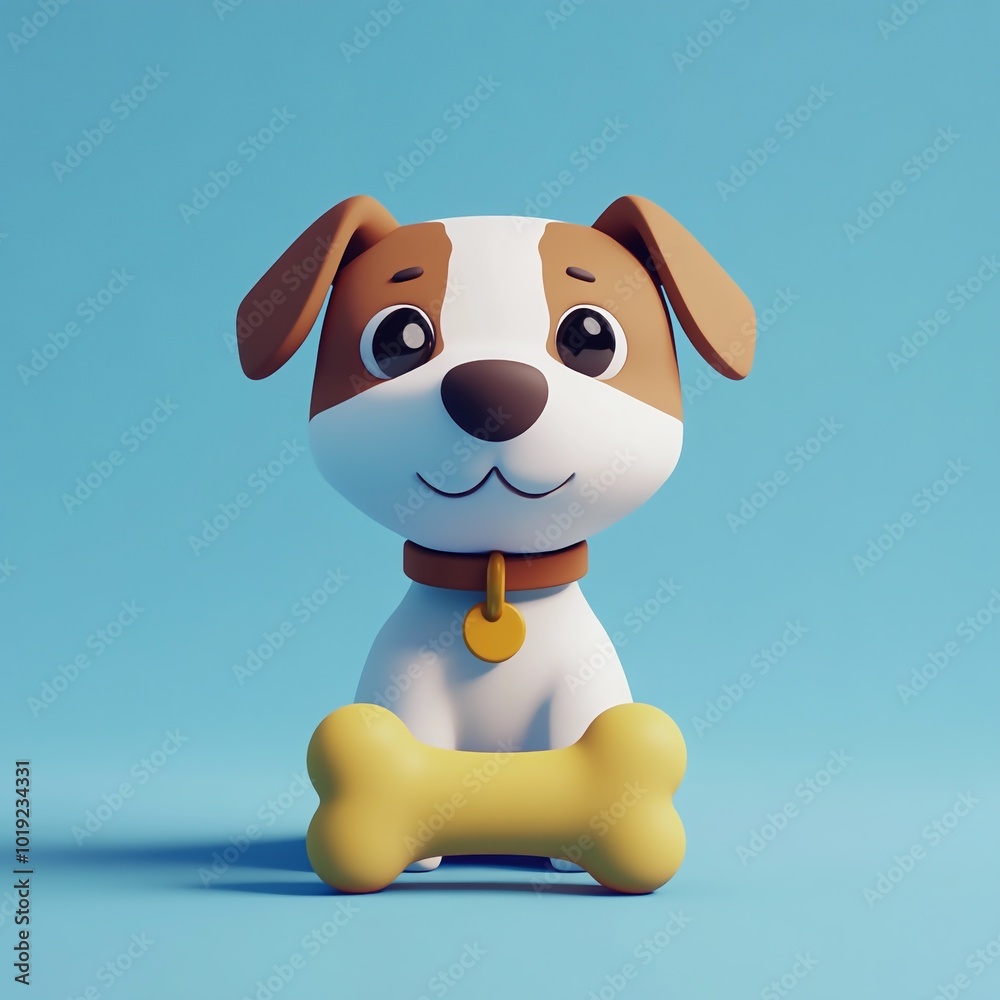 3D Dog with Toy Bone Icon: Playful Pet Enjoying Toy Illustration Logo 3D Dog with Toy Bone Icon: Playful Pet Enjoying Toy Illustration Logo