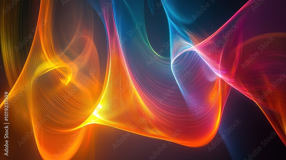 A vibrant swirl of colors creates an abstract, dynamic scene, blending shades of orange, blue, and purple in a mesmerizing display.