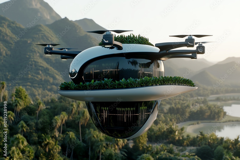 3D-rendered image of a futuristic rural farm using vertical farming and ...