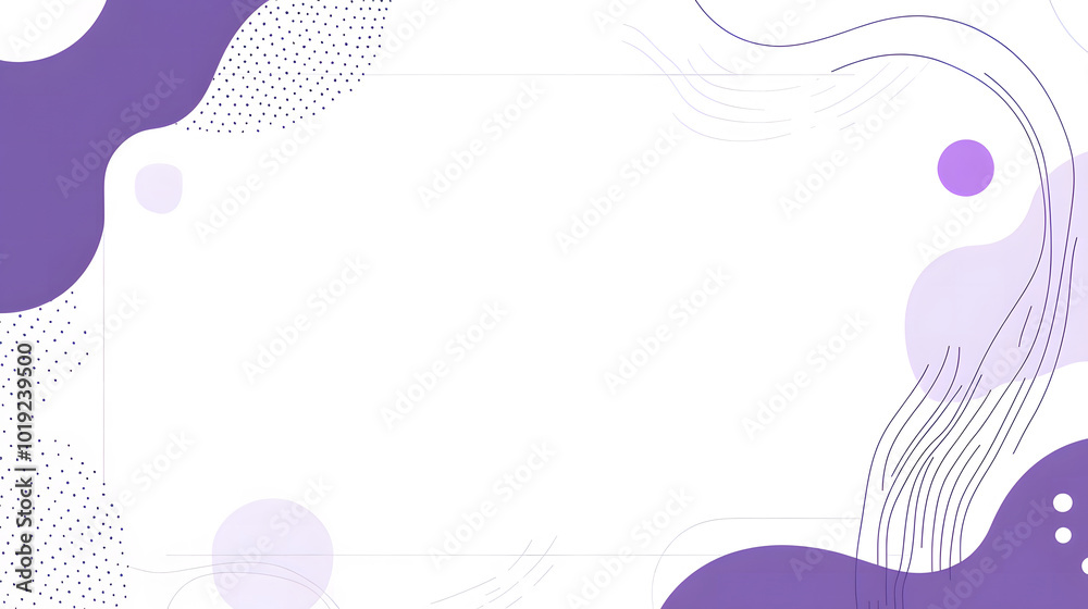 Vector graphic of a white blank banner design with purple circles and dark blue strings design, flat design, simple shapes design, white background design, simple minimalistic style design