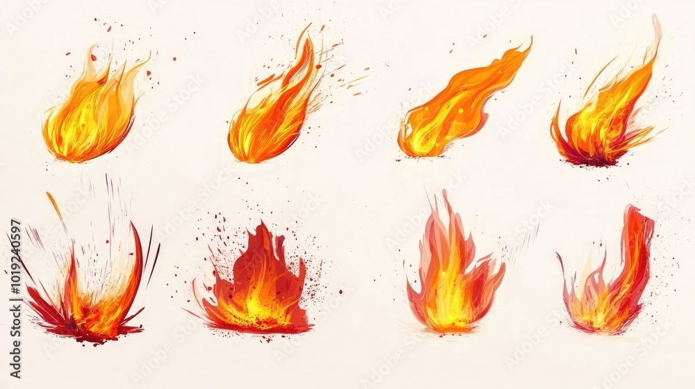 Vibrant Flames and Sparks Dancing Against a Blank Background Generative AI Vibrant Flames and Sparks Dancing Against a Blank Background Generative AI