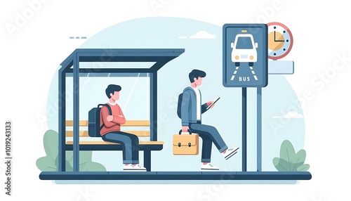 two men waiting for the bus at stop