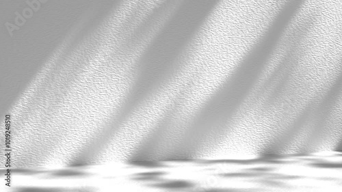 Empty white wall with gobo light and shadows 3d animation loop. Can be used to represent a minimalist background pedestal, beauty advertising template or minimal relaxation background