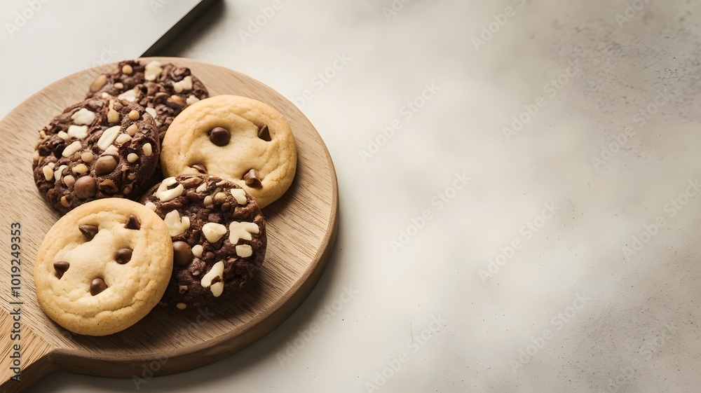 Cookies on wooden board with empty textured background Cookies on wooden board with empty textured background