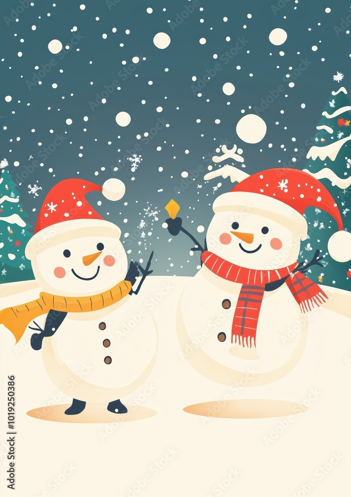 Christmas character playing in snow background Christmas character playing in snow background