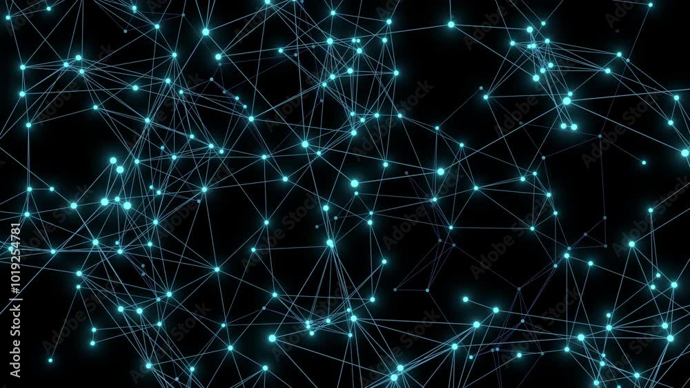 plexus network mesh glow of dots and lines 3d animation loop. Can be used to represent digital technology, artificial intelligence or a presentation template structure