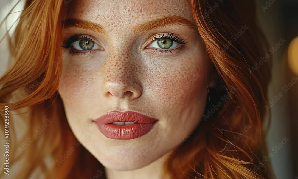 close up of beautiful middle-aged red head woman with freckled skin, and make up, ai generated close up of beautiful middle-aged red head woman with freckled skin, and make up, ai generated