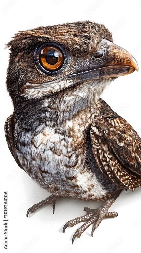 Fototapeta premium Common Potoo Bird on White Background, Photo Realistic, Standard Background, Wallpaper, Cover and Screen for Smartphone, PC, Laptop, 9:16 and 16:9 Format