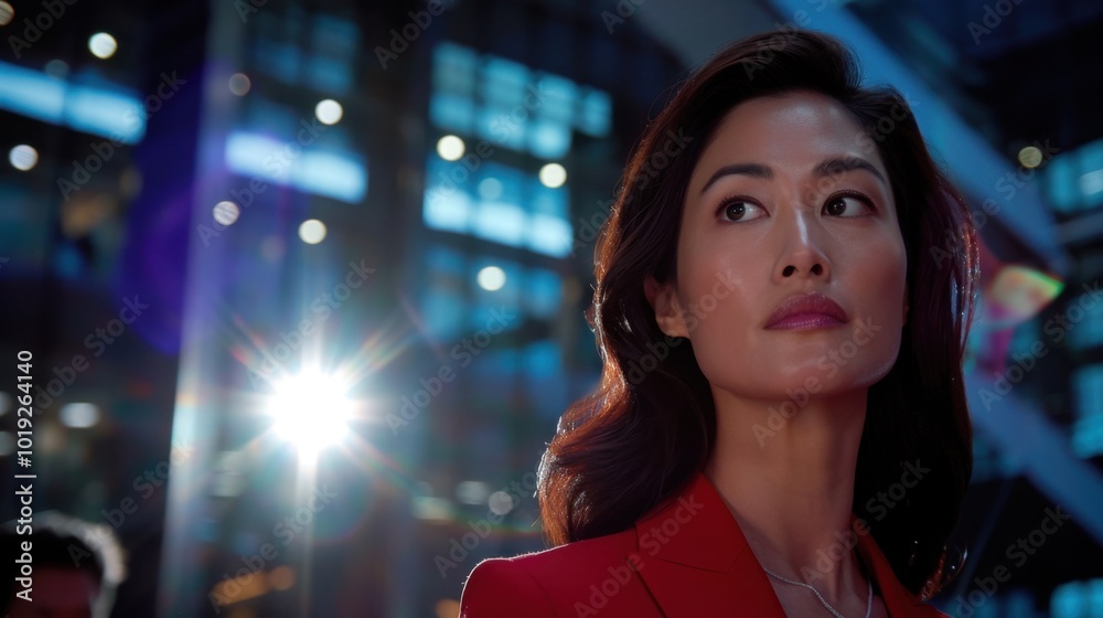 Confident Woman in Urban Night Setting Confident Woman in Urban Night Setting