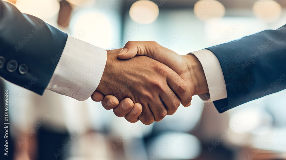 Lawyers and business executives finalizing a multimillion-dollar deal with handshakes