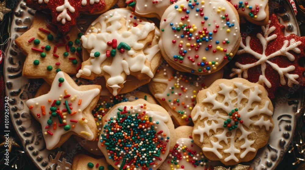 Festive Holiday Cookies on Decorative Platter Festive Holiday Cookies on Decorative Platter