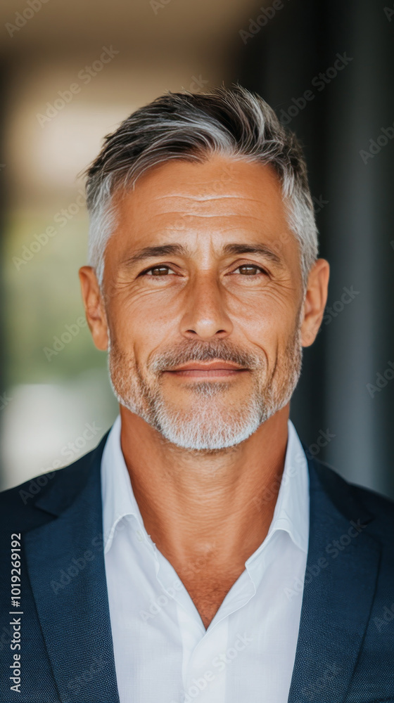 Portrait of a confident middle-aged man with grey hair. Portrait of a confident middle-aged man with grey hair.