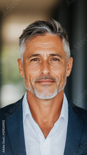 Portrait of a confident middle-aged man with grey hair.