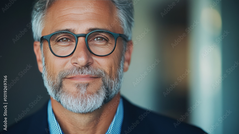 Portrait of a middle-aged man with a gray beard and glasses. Portrait of a middle-aged man with a gray beard and glasses.