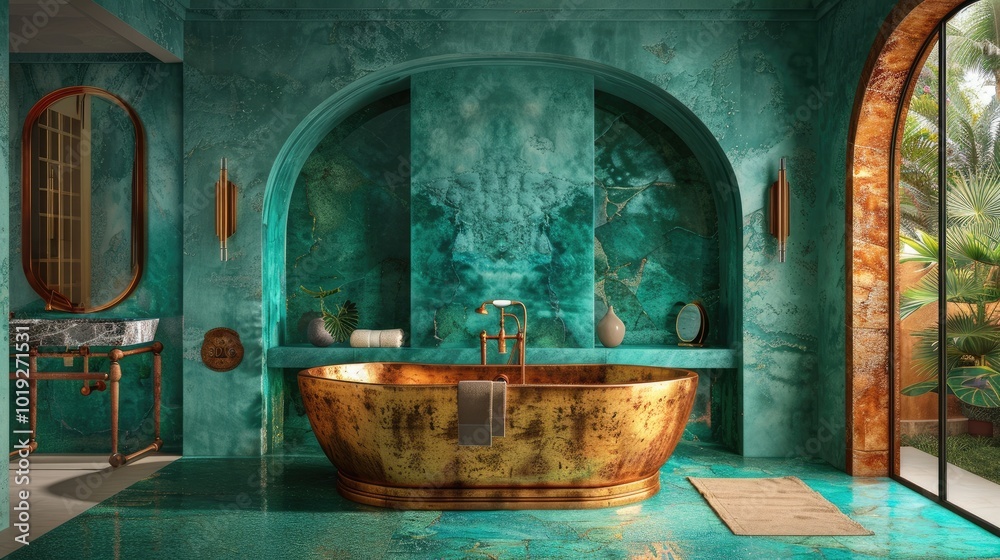 Designer oasis - bathroom in unique style, blending innovative design elements, luxurious features, artistic touches to create space that redefines traditional bathroom aesthetics. Designer oasis - bathroom in unique style, blending innovative design elements, luxurious features, artistic touches to create space that redefines traditional bathroom aesthetics.