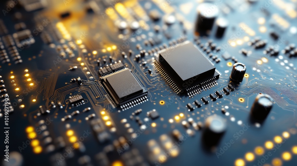 Close up of electronic circuit board with processor Close up of electronic circuit board with processor