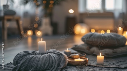 Cozy Home Atmosphere with Candles and Soft Textiles photo