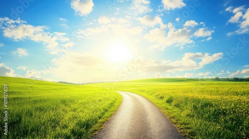 Scenic Pathway Through Sunny Green Landscape