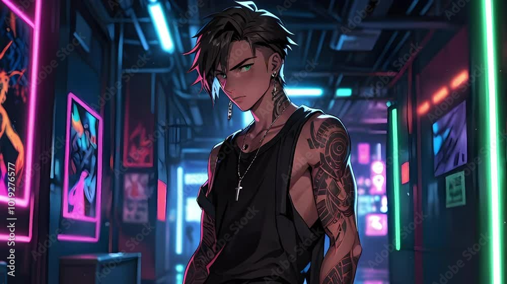 Anime stylish boy with tattoos Anime stylish boy with tattoos