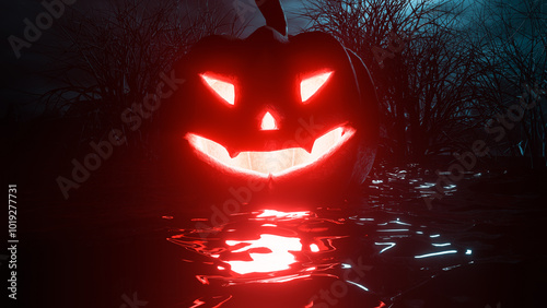 A Scene With A Pumpkin With...