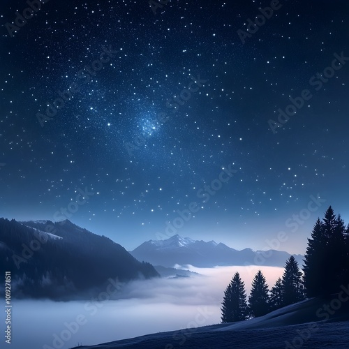 Fog and Starlight in the Night Sky photo