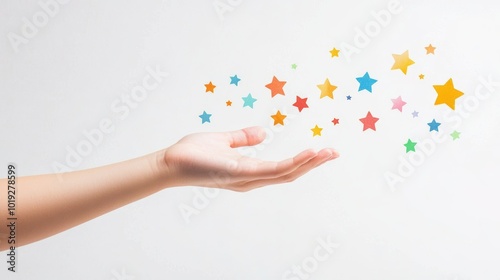 Hand presenting a customer loyalty program for a retention strategy initiative on isolated pure white background illustrating how rewarding loyal customers can enhance business growth photo