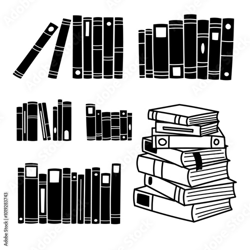 silhouette books collection on white background illustration