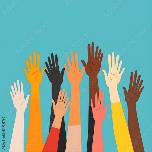 diverse hands raised in unity