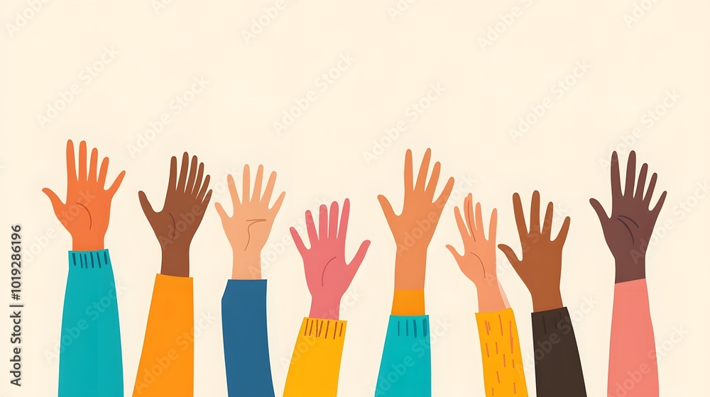 diverse hands raised in unity diverse hands raised in unity