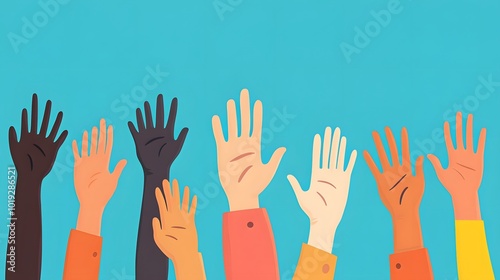 diverse hands raised in unity