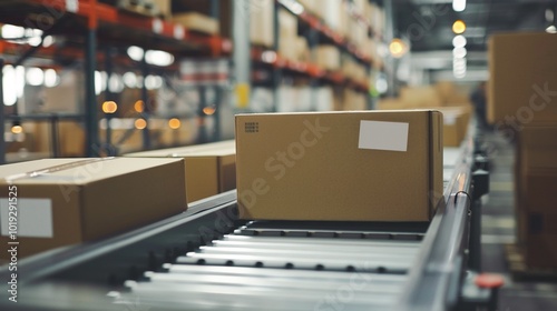 Wallpaper Mural Organized warehouse interior with stacked cardboard boxes and shelving units for efficient storage and distribution of goods and merchandise in a logistics and supply chain setting Torontodigital.ca