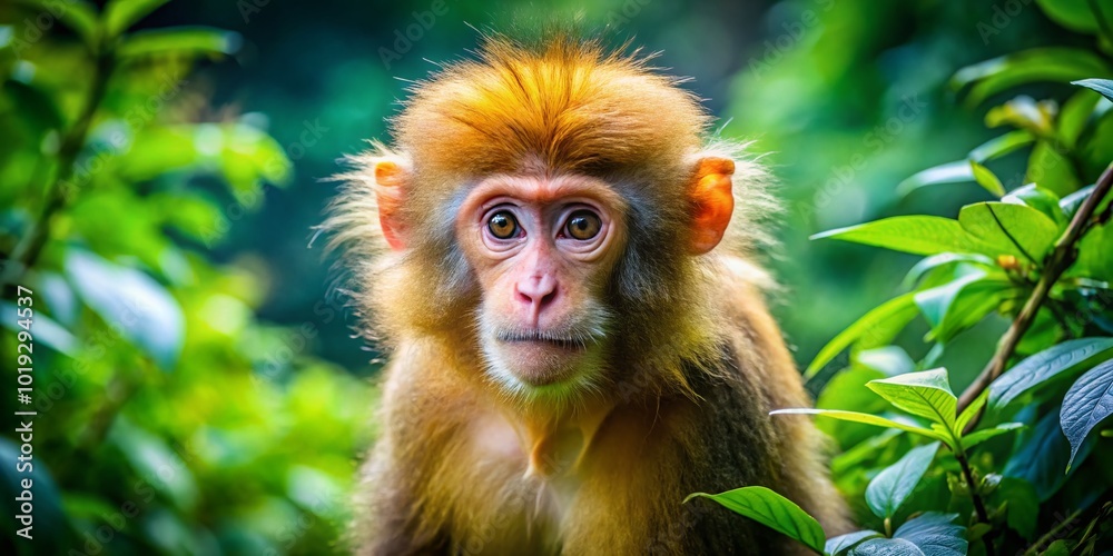 Obraz premium Playful Monkey with Big, Fluffy Hair in a Natural Habitat Surrounded by Lush Greenery and Trees