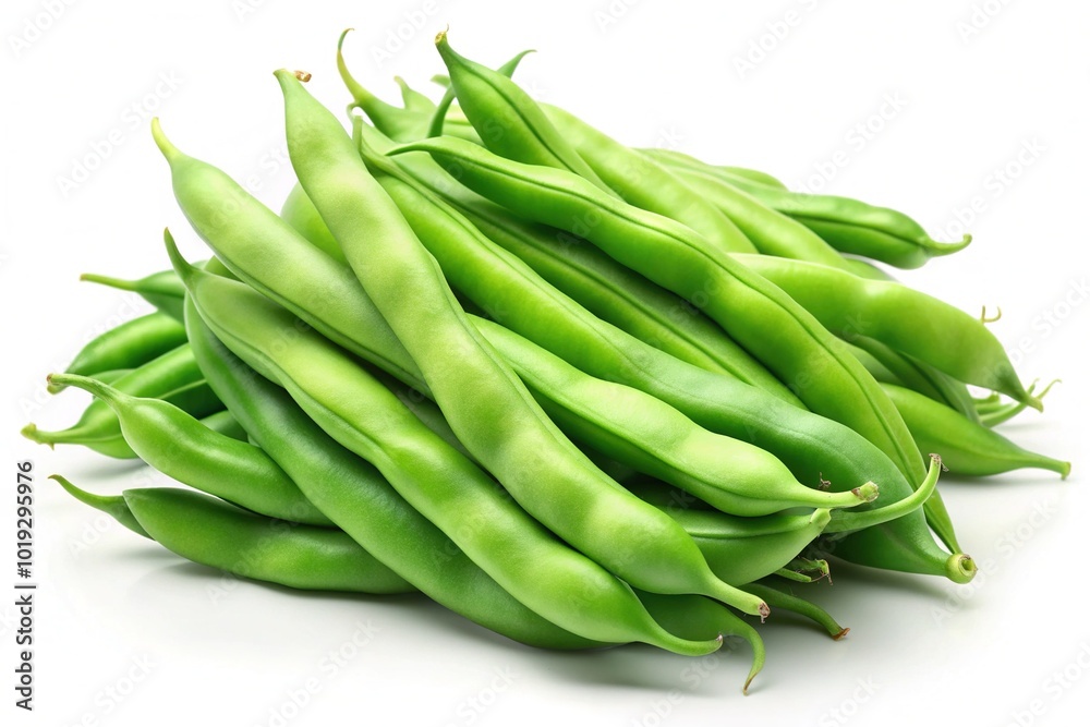 Fresh green beans icon isolated on white background, stylized illustration of crispy vegetable with delicate curves and vibrant green color. Fresh green beans icon isolated on white background, stylized illustration of crispy vegetable with delicate curves and vibrant green color.