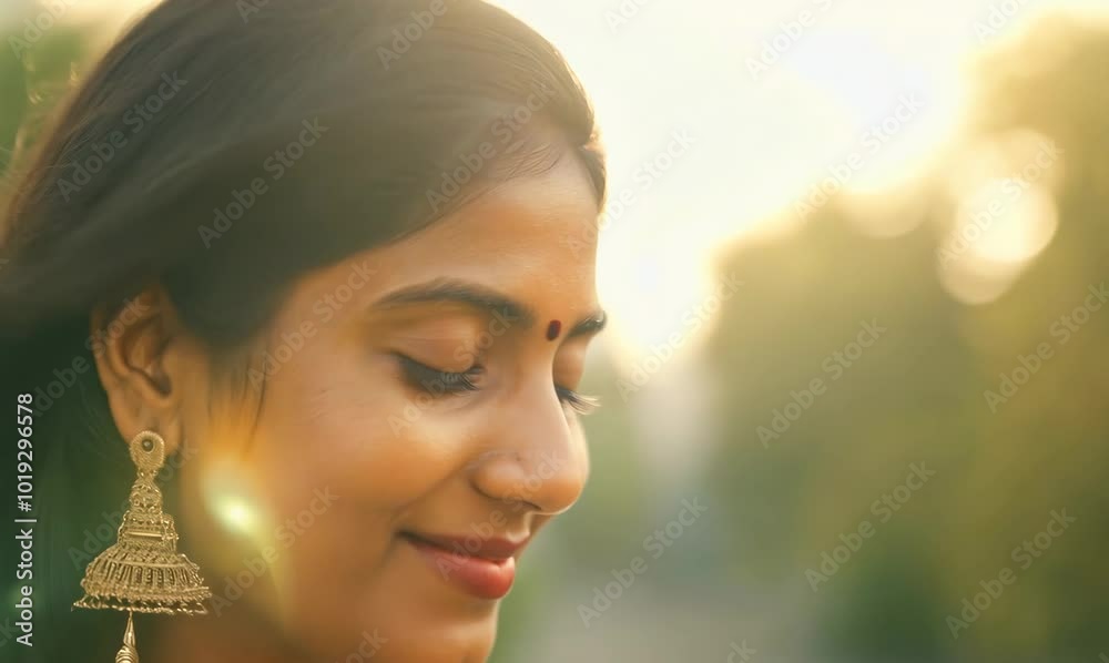 Indian Woman Enjoying Bird Songs in City Park Indian Woman Enjoying Bird Songs in City Park