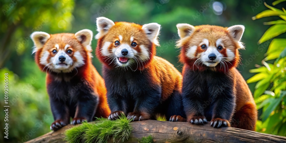 Playful Red Pandas Standing on Hind Legs in a Natural Habitat Capturing Their Adorable Behavior Playful Red Pandas Standing on Hind Legs in a Natural Habitat Capturing Their Adorable Behavior
