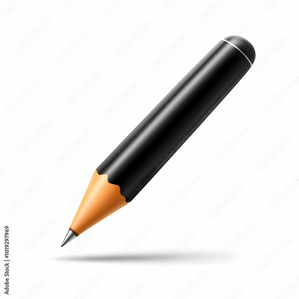 A black and orange pencil poised to write, showcasing a sleek design against a white background. A black and orange pencil poised to write, showcasing a sleek design against a white background.