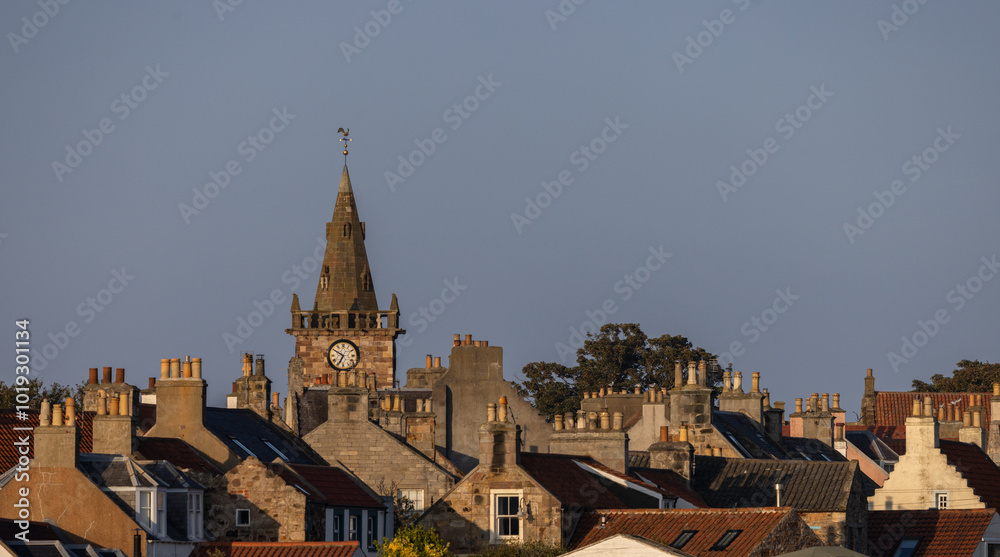 Obraz premium Pittenweem Rooftops Church and Chimneys, East Neuk, Fife, Scotland