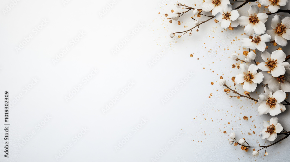 Delicate white blossoms with gold accents create a beautiful, minimalist arrangement.