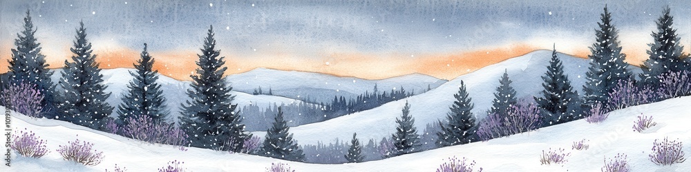 custom made wallpaper toronto digitalSerene Winter Wonderland Landscape with Snow-Covered Pine Trees and Rolling Hills at Sunrise Captured in Tranquil Scenic Beauty